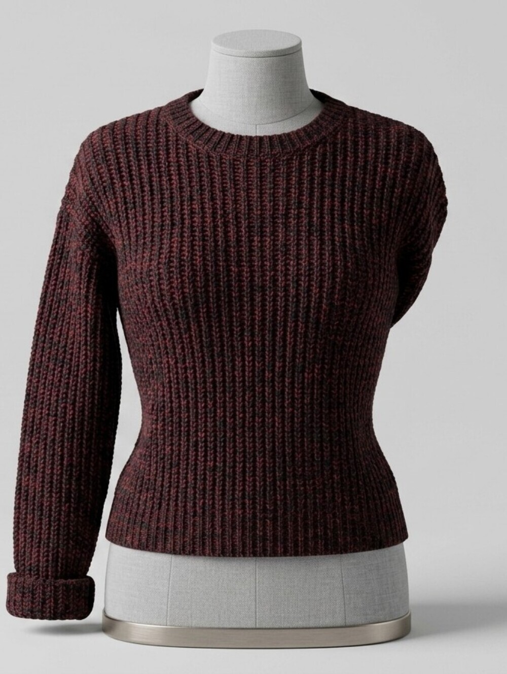 Forever 21 Oversized Chunky Knit Sweater Burgundy Black Marled Crewneck Size M